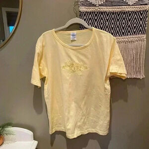 HAWAII LIGHT BUTTER YELLOW EMBROIDERED VINTAGE TOP L